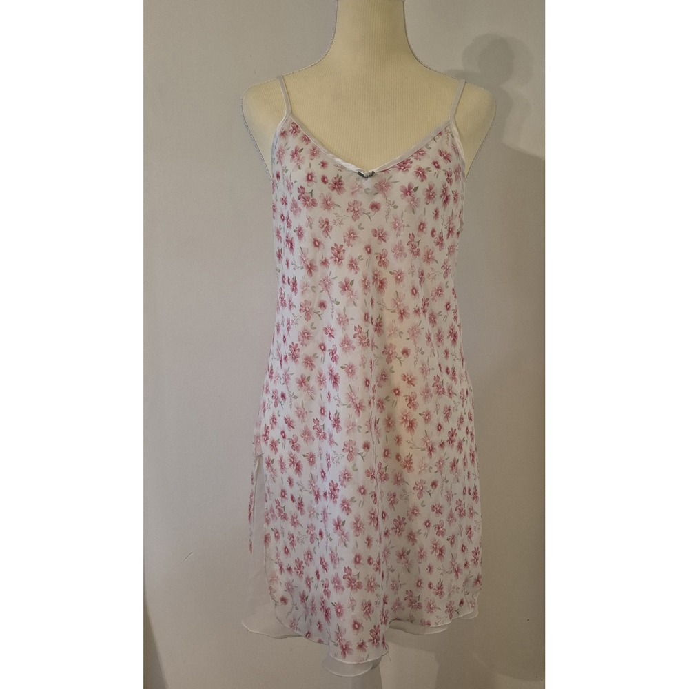 VTG 90s Pink Floral Slip Dress Chemise Coquette Cottagecore Dollette Fairy Y2K